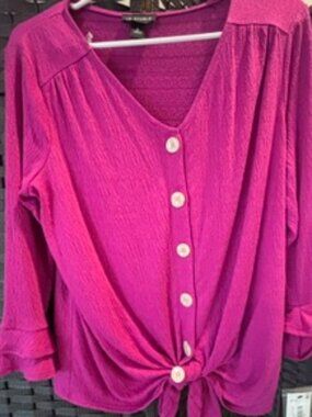 NWT I.N. Studio Tie Front Blouse | Bright Pink | Medium